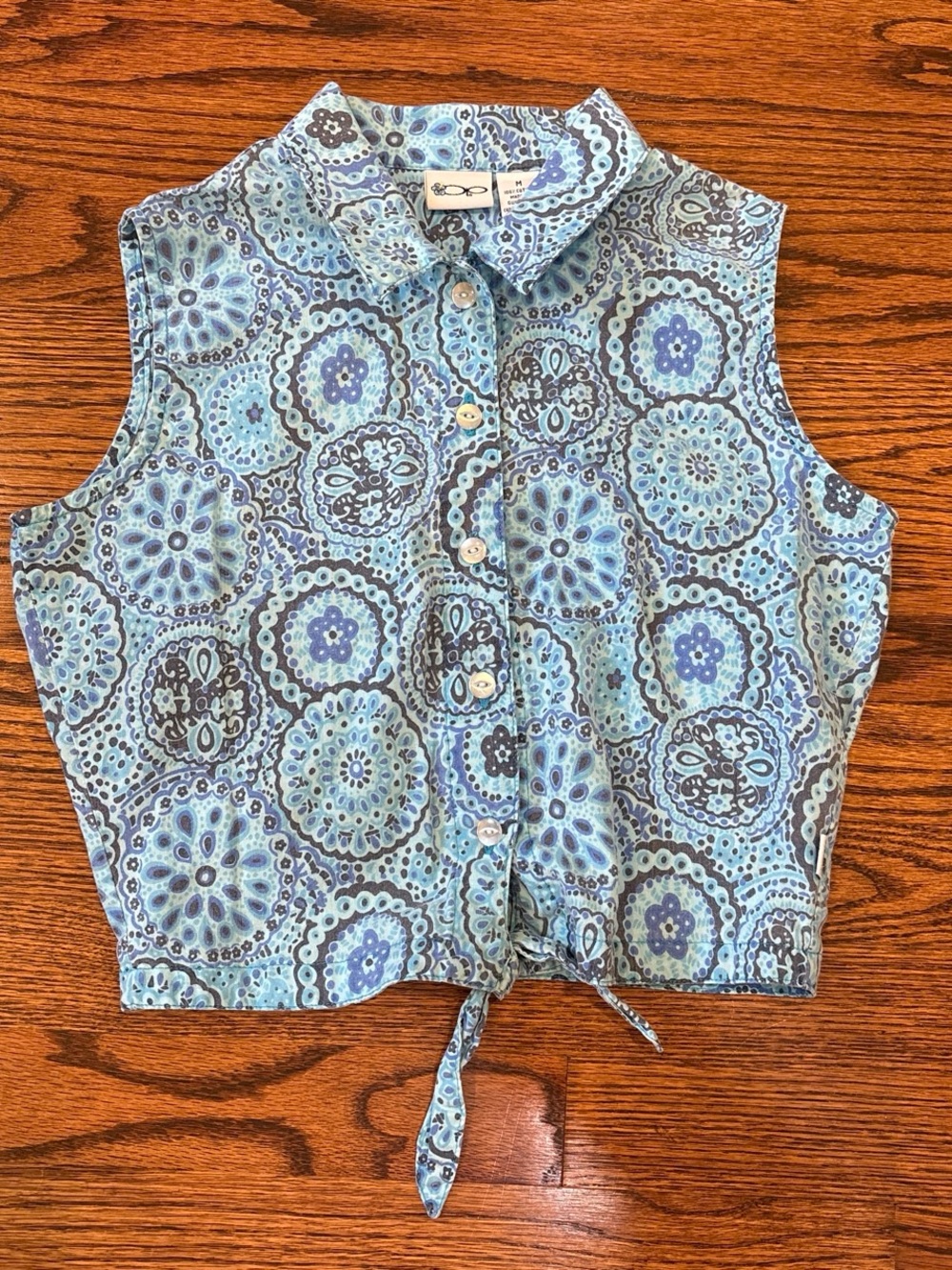 Sleeveless Button-Down Tie Front Top